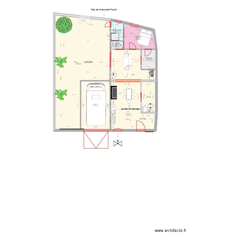 PLAN  RDC 114,   T 2    le Blanc PUJOLS. Plan de 9 pièces et 145 m2