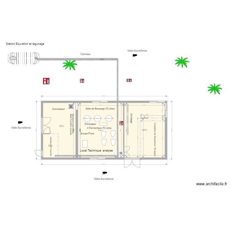 Brasserie 70 Litres. Plan de 4 pièces et 104 m2