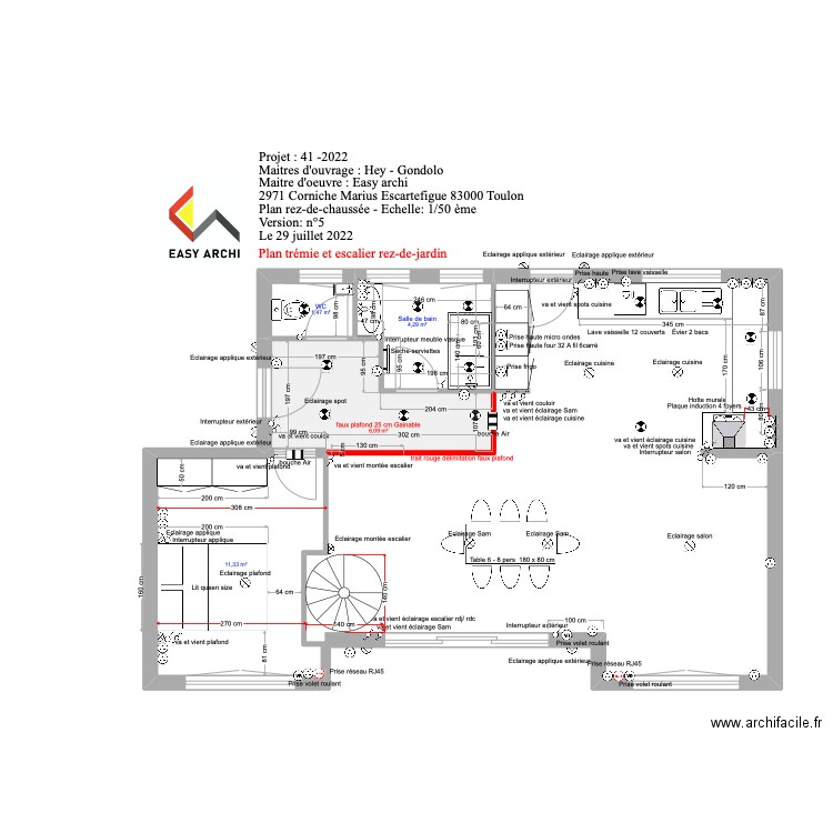 projet rez-de-jardin escalier trémie Hey. Plan de 4 pièces et 23 m2