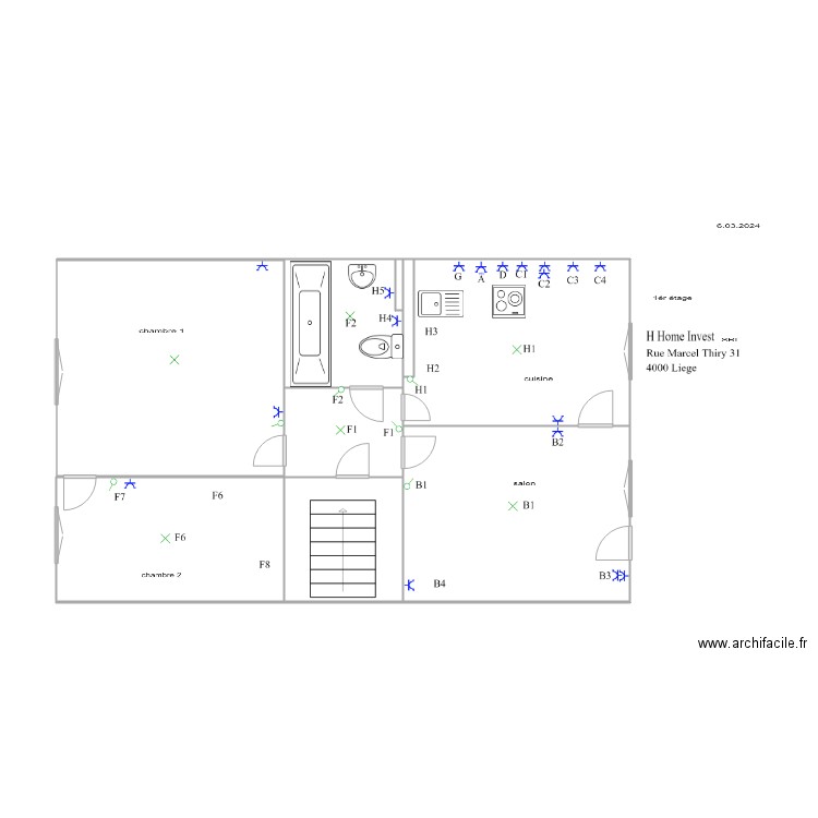 marsel 1etage. Plan de 9 pièces et 60 m2