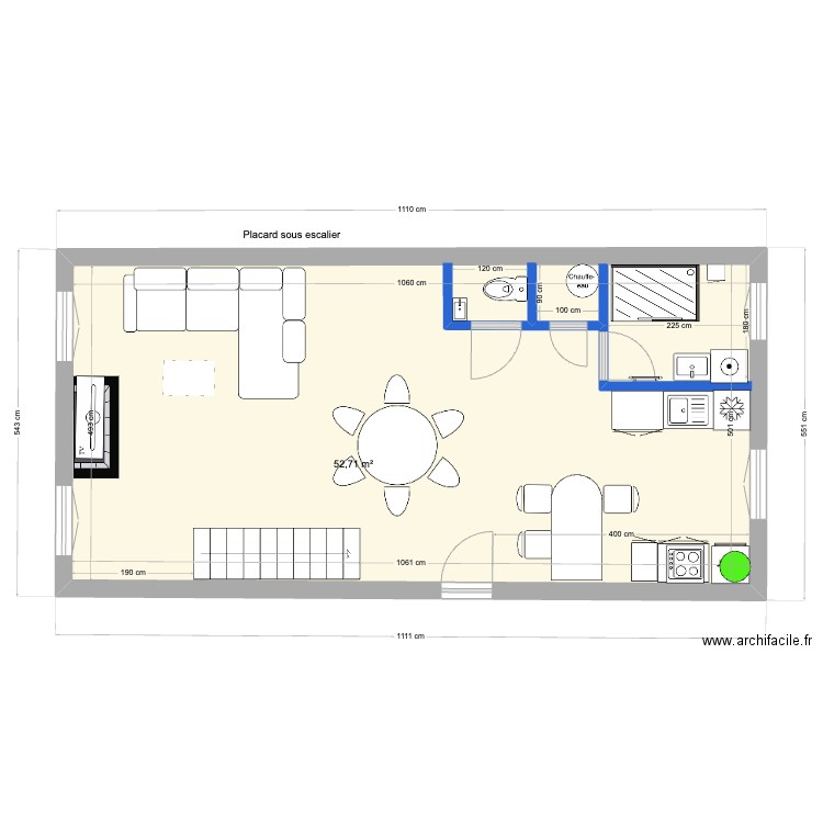 appart 7 - 52m². Plan de 1 pièce et 53 m2