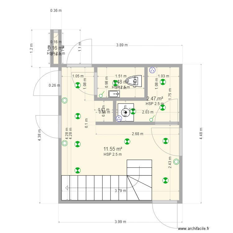 Plan Buanderie Toilettes RDC 2. Plan de 0 pièce et 0 m2