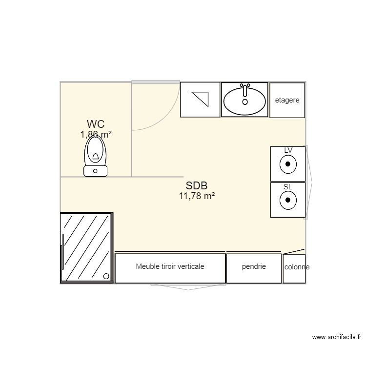 SDB. Plan de 0 pièce et 0 m2