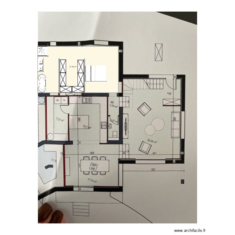 Plan Cabriès RDC suite Coralie. Plan de 1 pièce et 27 m2