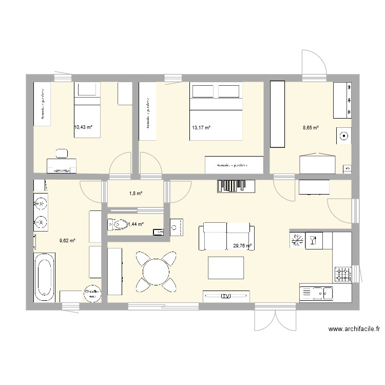 maison 80m2 avec degagement. Plan de 0 pièce et 0 m2