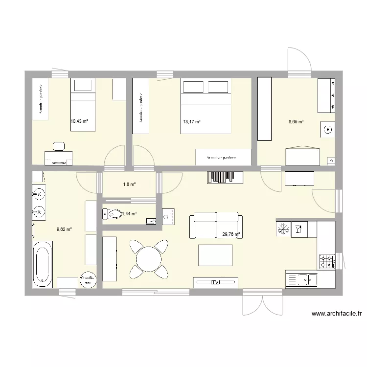 maison 80m2 avec degagement. Plan de 