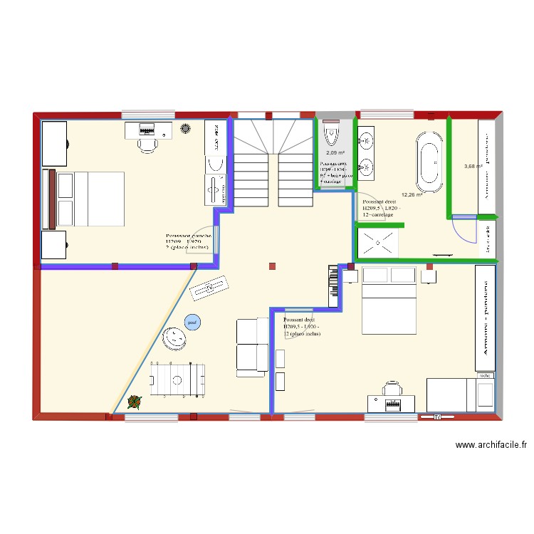 Etage enfants. Plan de 5 pièces et 110 m2