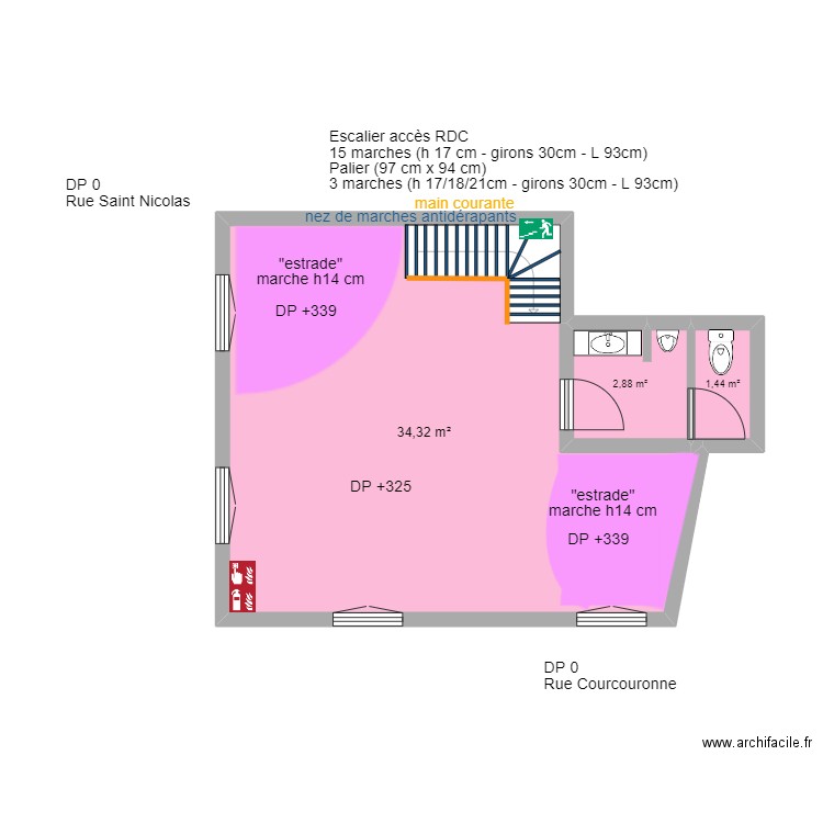 THE BLACK CROWN ETAGE AVANT TRAVAUX. Plan de 3 pièces et 39 m2