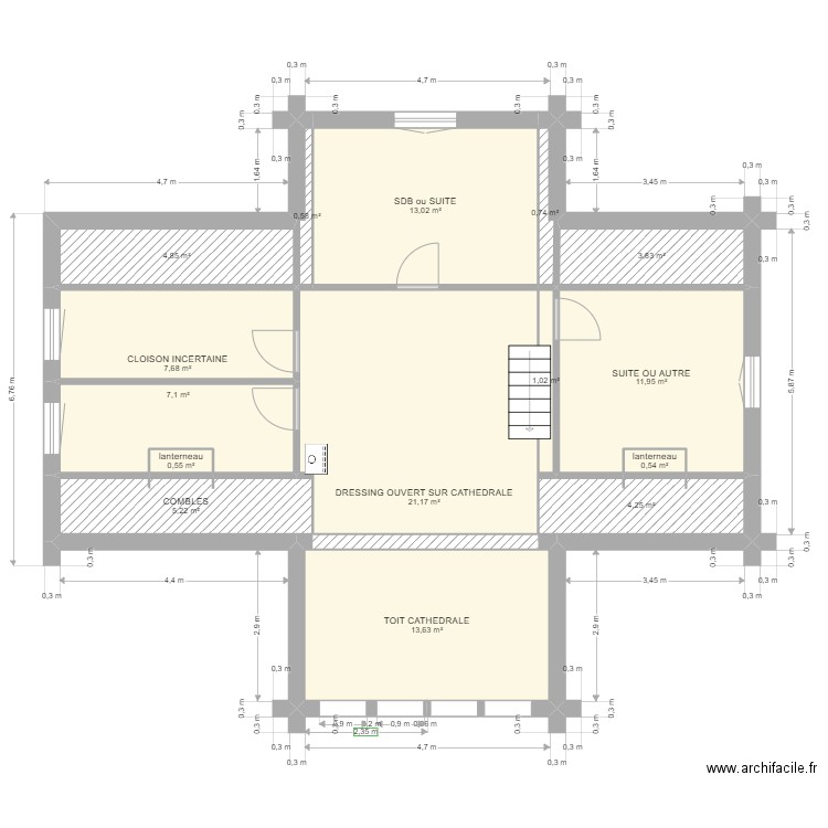 FUSTE ETAGE en cours. Plan de 15 pièces et 96 m2