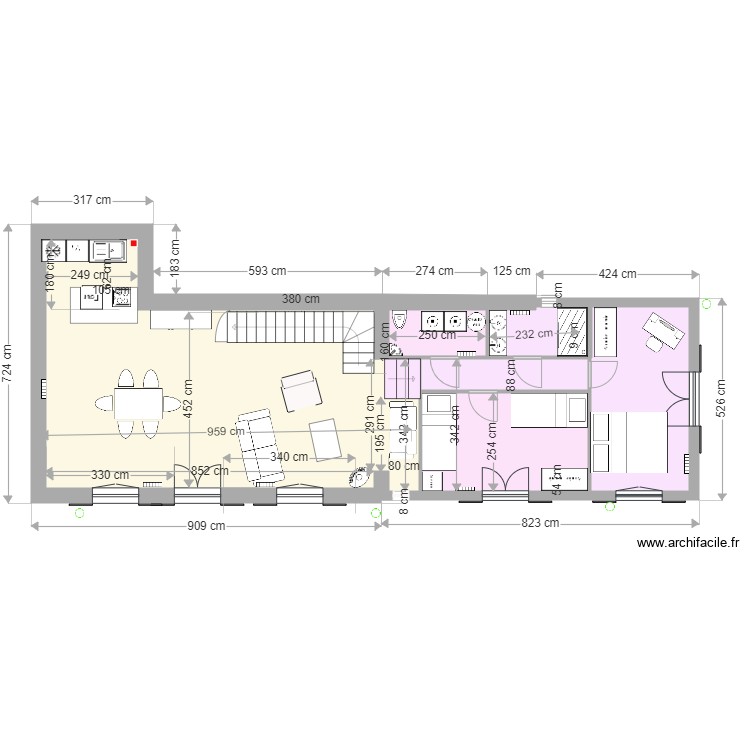 extension finale cot&eacute;e 2 parois vitr&eacute;es marches interieures. Plan de 0 pièce et 0 m2