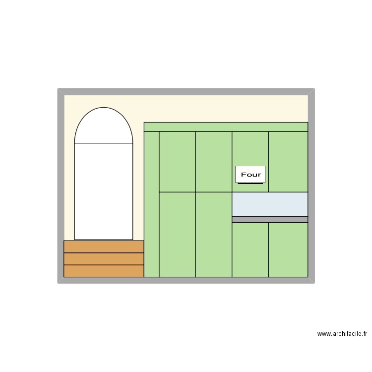 D Mur rangement cuisine. Plan de 1 pièce et 12 m2