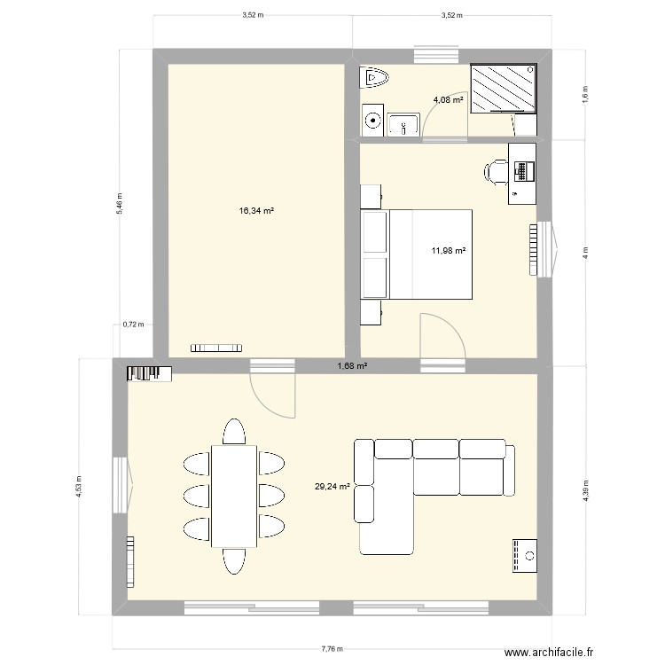 Capelle. Plan de 5 pièces et 63 m2