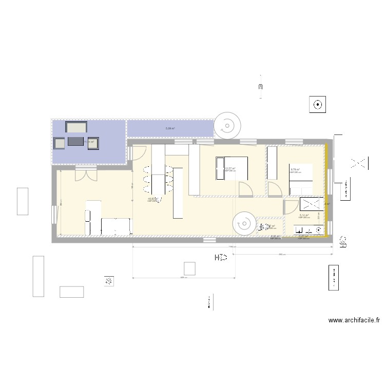 Essay cuisine fond 4bis. Plan de 16 pièces et 126 m2