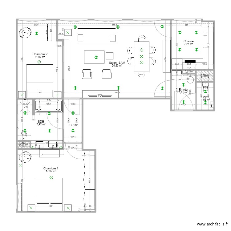  cler modifié. Plan de 11 pièces et 82 m2