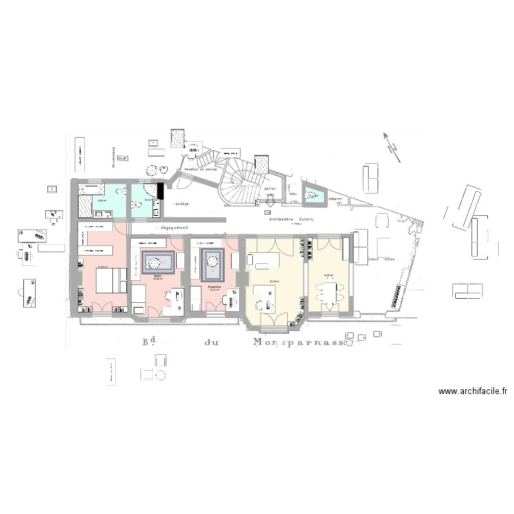 appart6 2sdb. Plan de 8 pièces et 93 m2