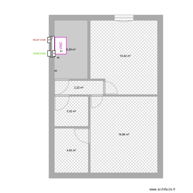 CSE 3EME local technique - VMC. Plan de 6 pièces et 49 m2