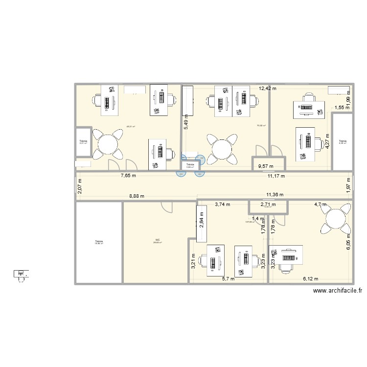 Bureaux MFNE option 1 - statut quo. Plan de 9 pièces et 285 m2