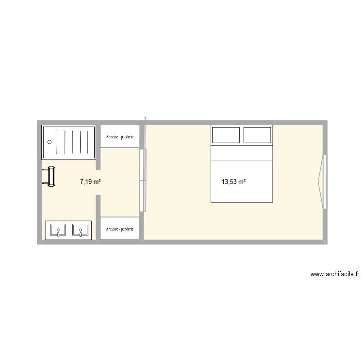 Chambre Lyne. Plan de 2 pièces et 21 m2