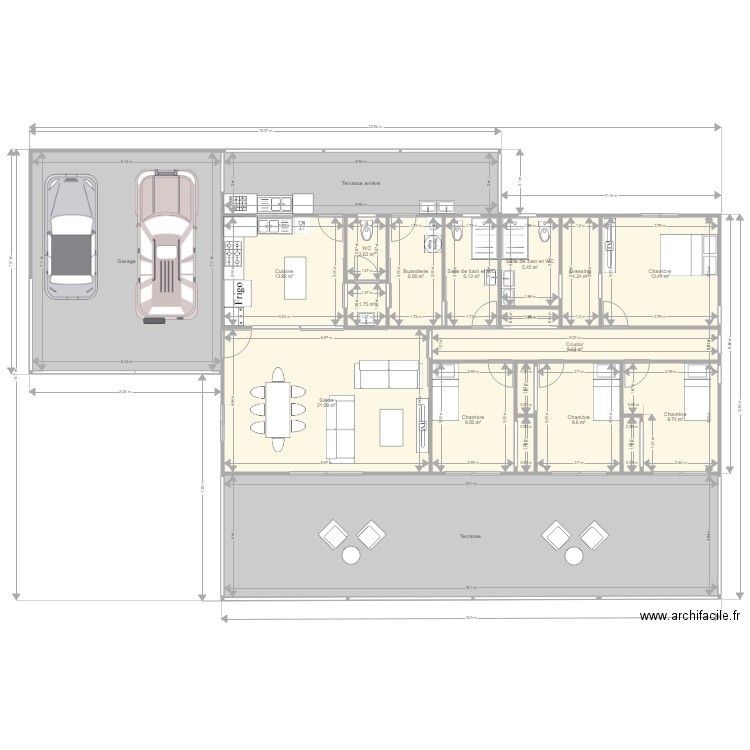 F5 Cuisine fermée Garage Toit 3 Pans BIS. Plan de 0 pièce et 0 m2