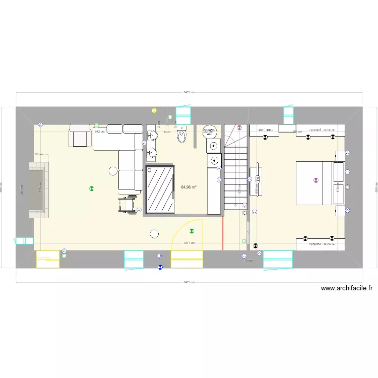 rdc chambre porte d&eacute;cal&eacute;e. Plan de 