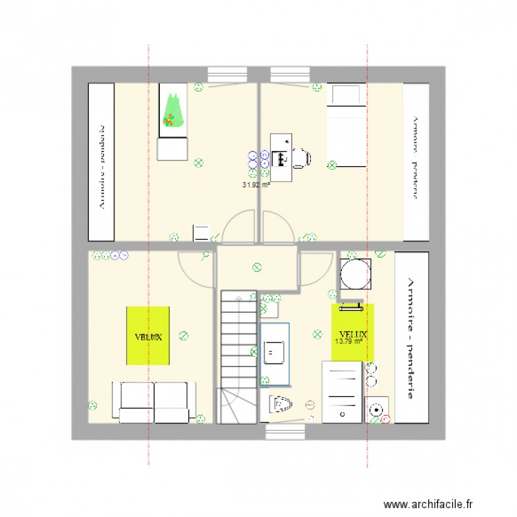 Etage meublé et électricité. Plan de 0 pièce et 0 m2