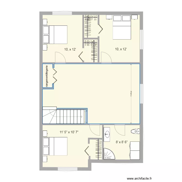 26 x 38 walk in entr&eacute;e et 1 chambre rdc. Plan de 