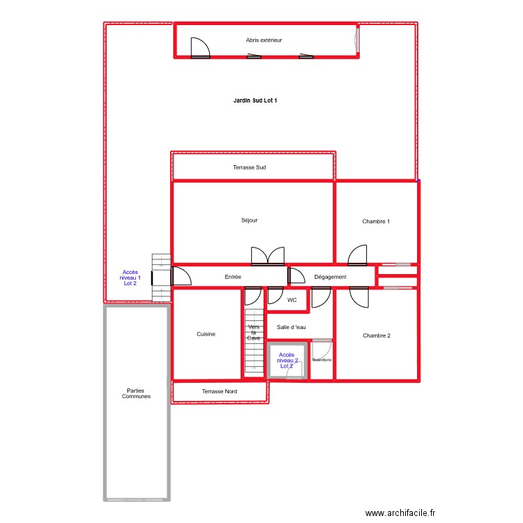 niveau  2 v2 bernardini. Plan de 15 pièces et 109 m2