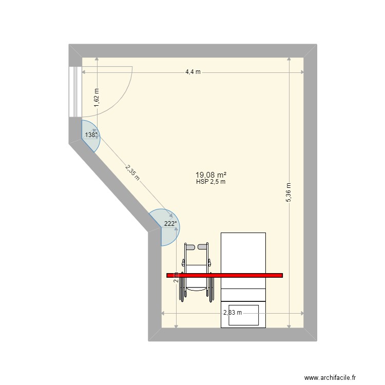 EHPAD les jardins d iroise  d idron CH simple rail. Plan de 1 pièce et 19 m2