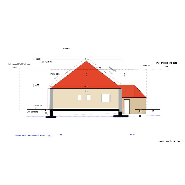 plan coupe profil Est. Plan de 0 pièce et 0 m2