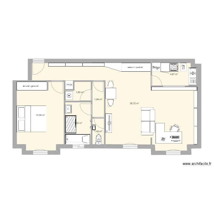 Pierre-Yves V1. Plan de 7 pièces et 66 m2