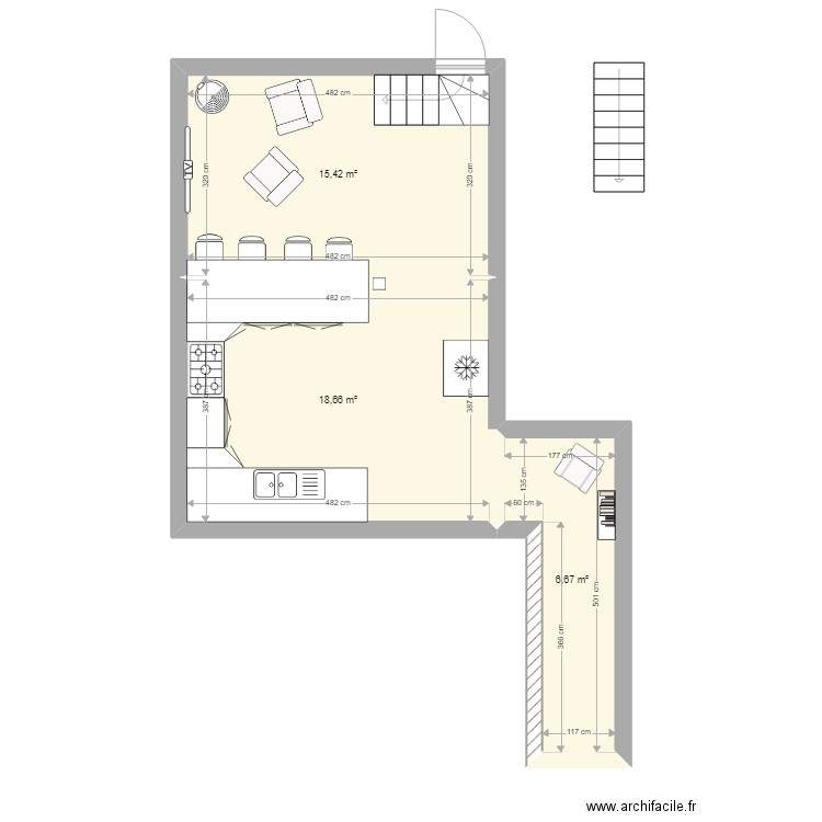 Cuisine dom. Plan de 3 pièces et 41 m2