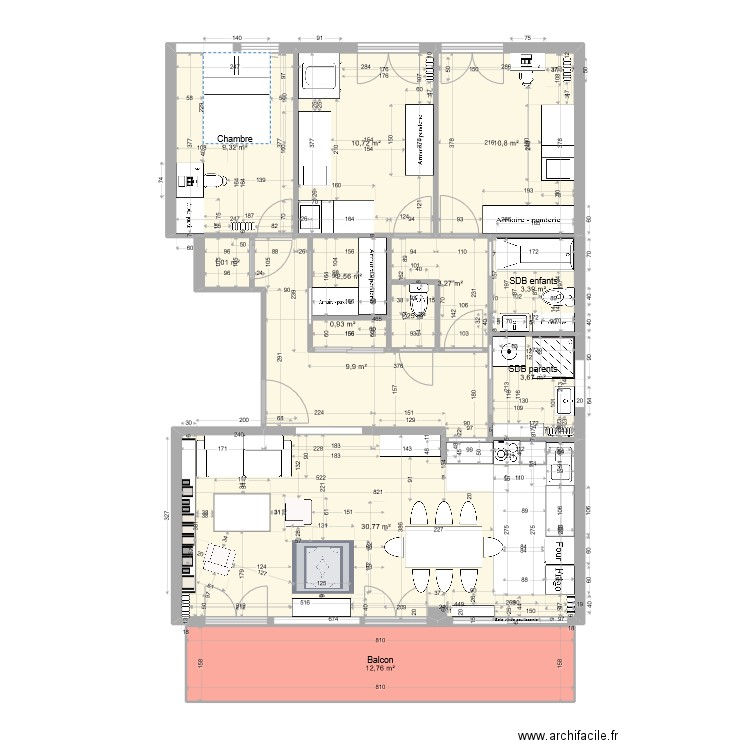 67-1 - OPTION 6 - V1. Plan de 13 pièces et 100 m2