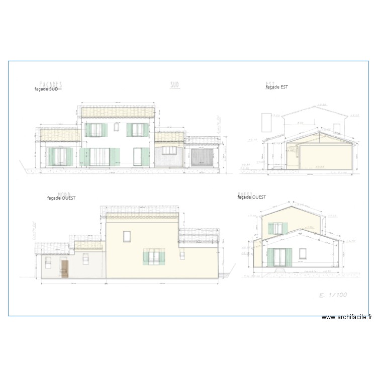 plan1facade sud toit asymétrique. Plan de 0 pièce et 0 m2