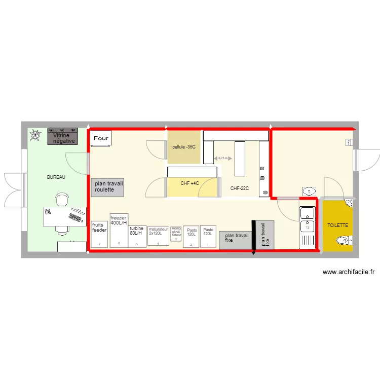 LOCAL FLEMING cloison rouge. Plan de 