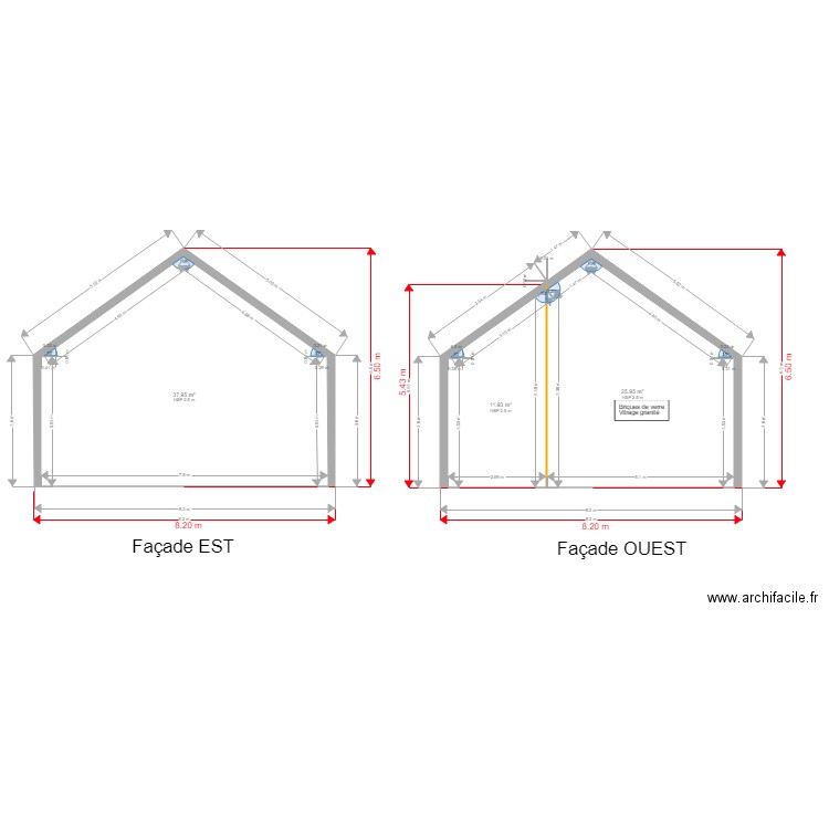 Projection  pignon EST OUEST. Plan de 0 pièce et 0 m2