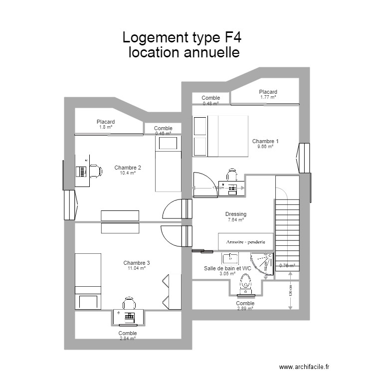 Logement type F4 après travaux. Plan de 0 pièce et 0 m2