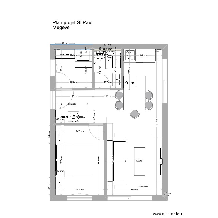 Plan Projet Megeve St Paul. Plan de 5 pièces et 38 m2
