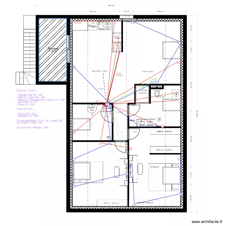 MAISON ETAGE ELECTRICITE CIRCUIT PRISE. Plan de 