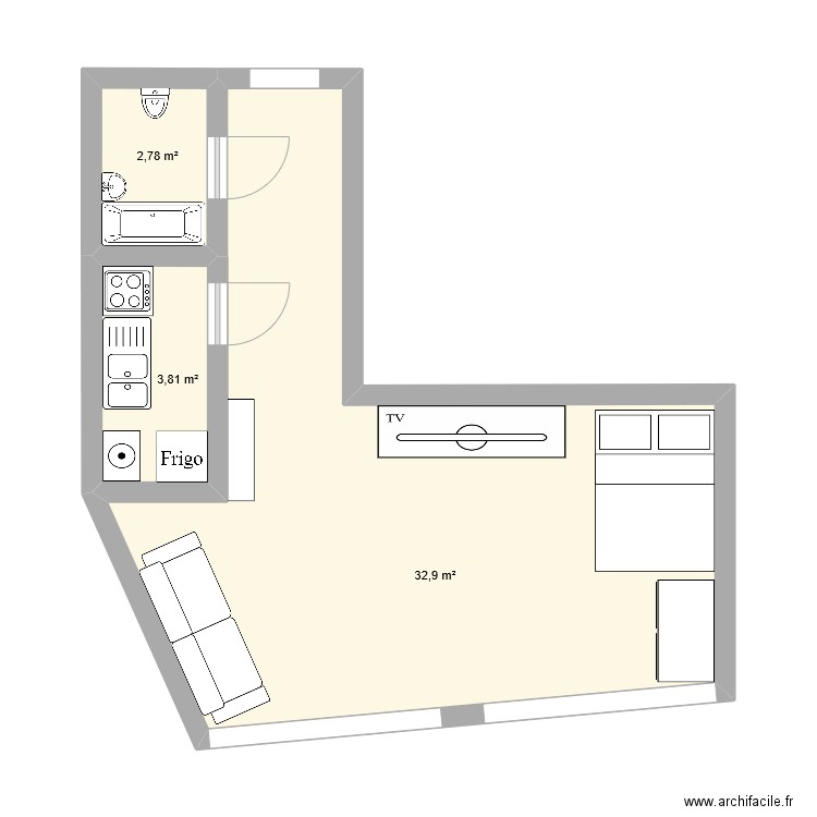 perqui. Plan de 3 pièces et 39 m2