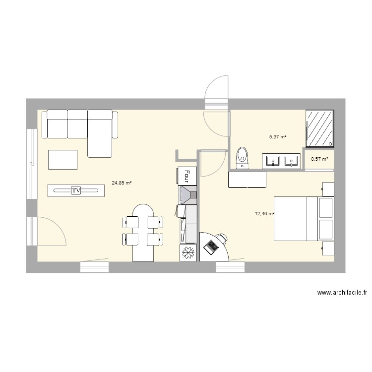 appart Pornic 11. Plan de 4 pièces et 43 m2