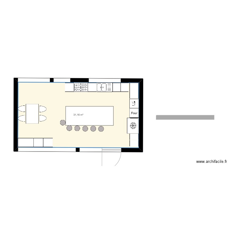 plan kitchen. Plan de 1 pièce et 31 m2