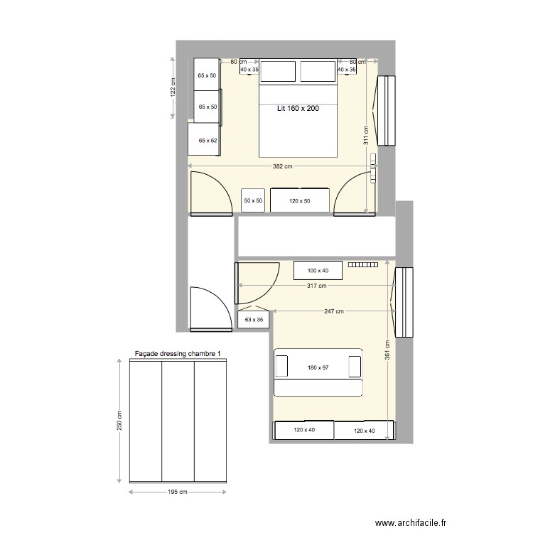 chambres 1 et 2 v1d. Plan de 0 pièce et 0 m2