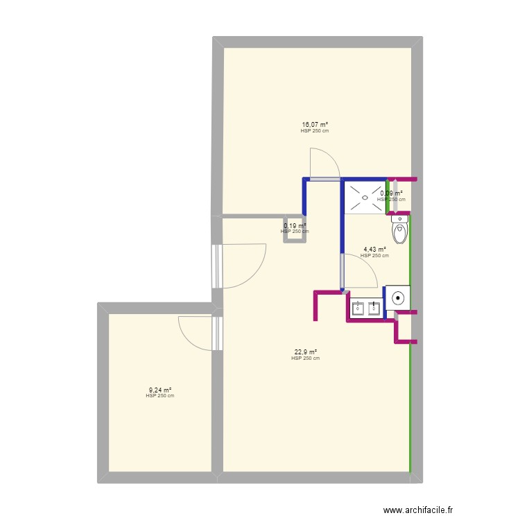 CONTI  plan placo. Plan de 6 pièces et 53 m2