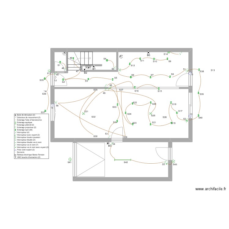 thibaut RdC éclairage. Plan de 5 pièces et 73 m2