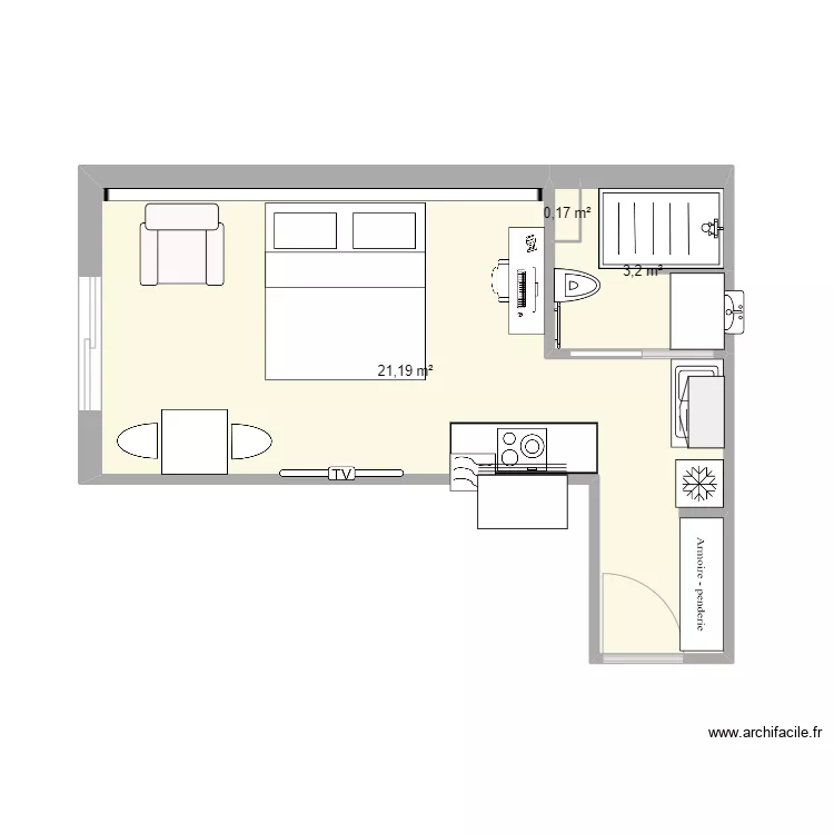 studio 24m&sup2;. Plan de 