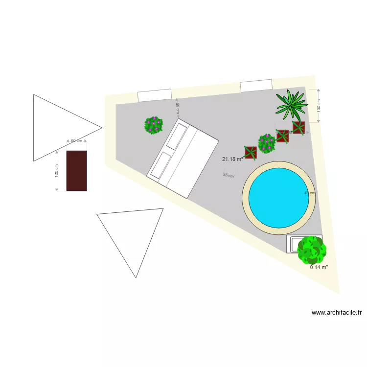 terrasse bas avec baldaquin et voile et jacuzzi 4. Plan de 
