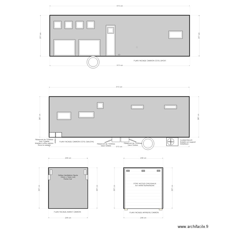 PLANS EXTERIEURS CAMION . Plan de 4 pièces et 61 m2