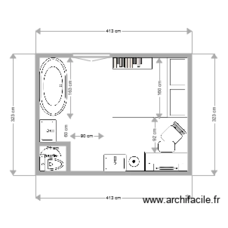 Studio 12 m V1 baignoire. Plan de 