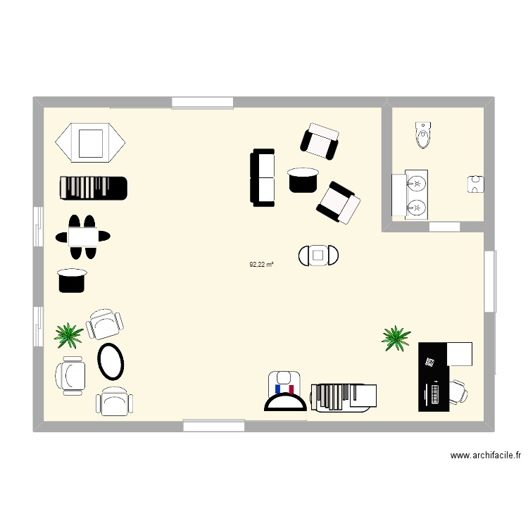 de bureau. Plan de 1 pièce et 92 m2