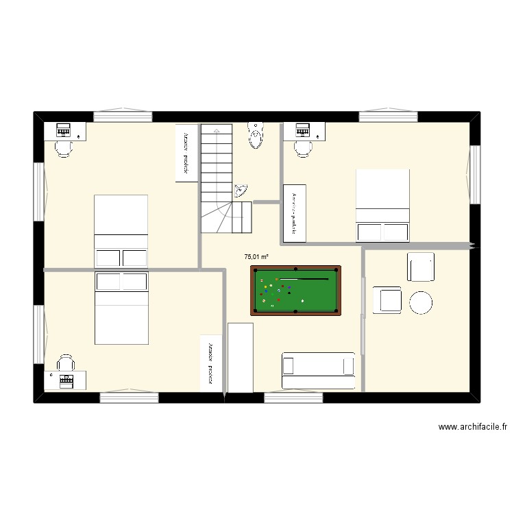 etage. Plan de 1 pièce et 75 m2